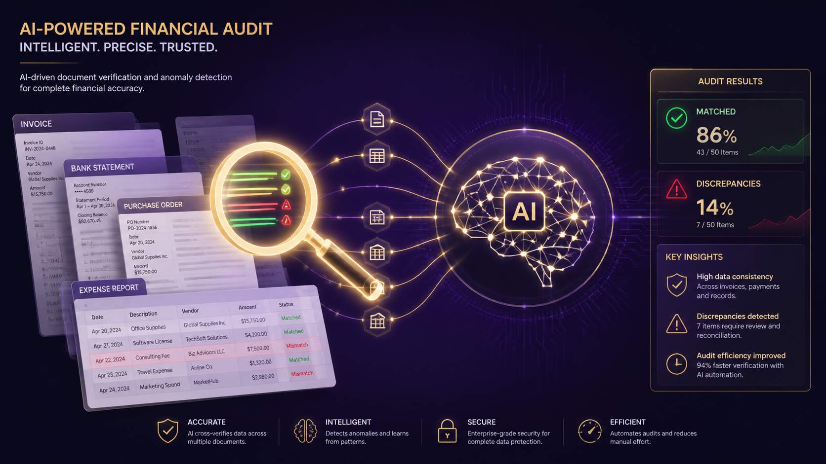 Deep document and financial audit illustration